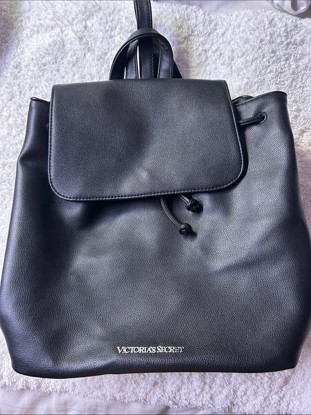 Victoria's Secret Black Faux-Leather Drawstring Backpack